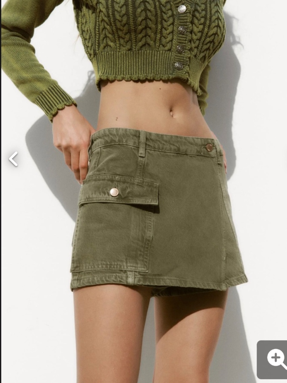 Zara Khaki Denim Cargo Skort Mini Skirt - Size S (Excellent Condition)